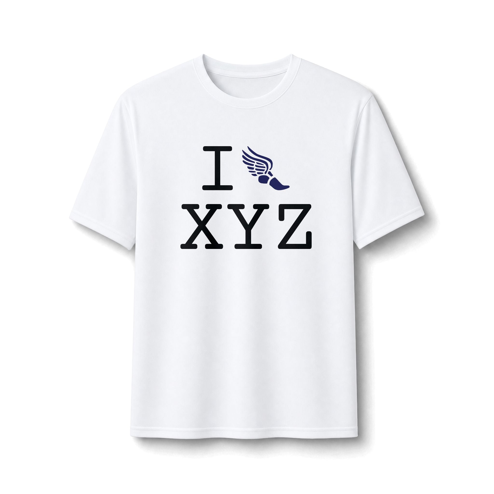 I Run ___ athletic T, navy logo