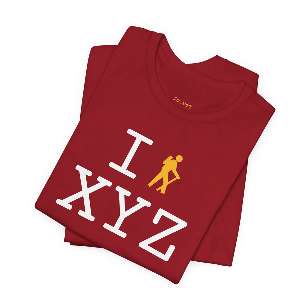 I Hike unisex T, yellow hiker