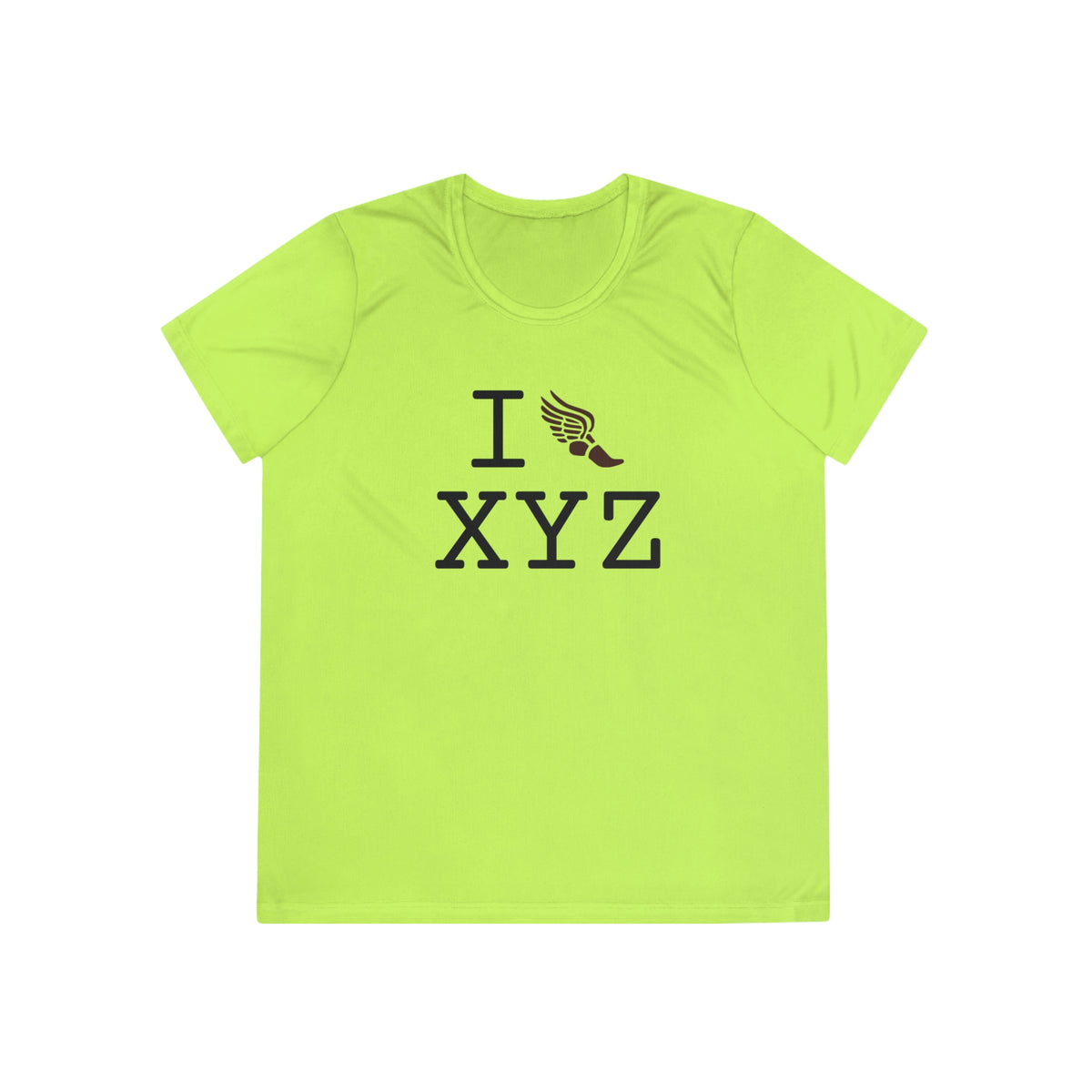 I Run women's athletic T, brown logo
