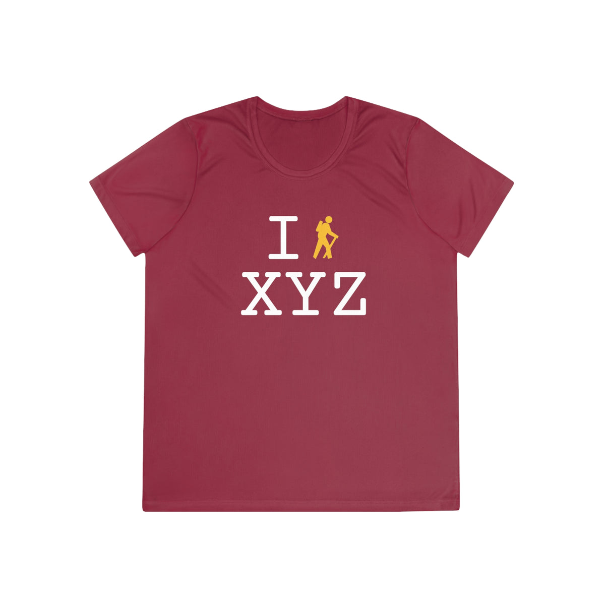 I Hike women's athletic T, yellow hiker