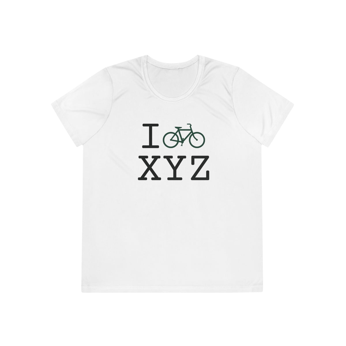 I Bike women's athletic T, dark green bike