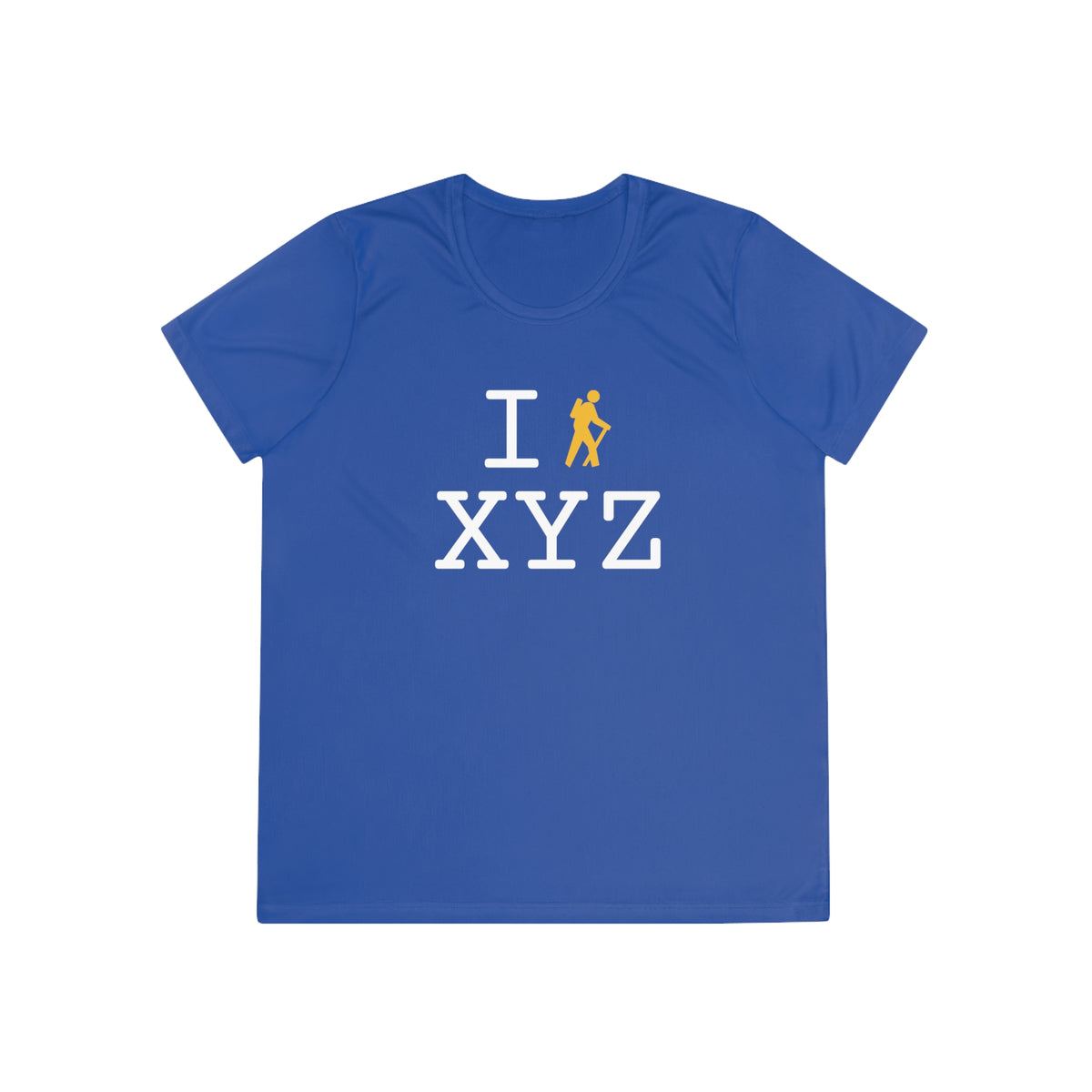 I Hike women's athletic T, yellow hiker