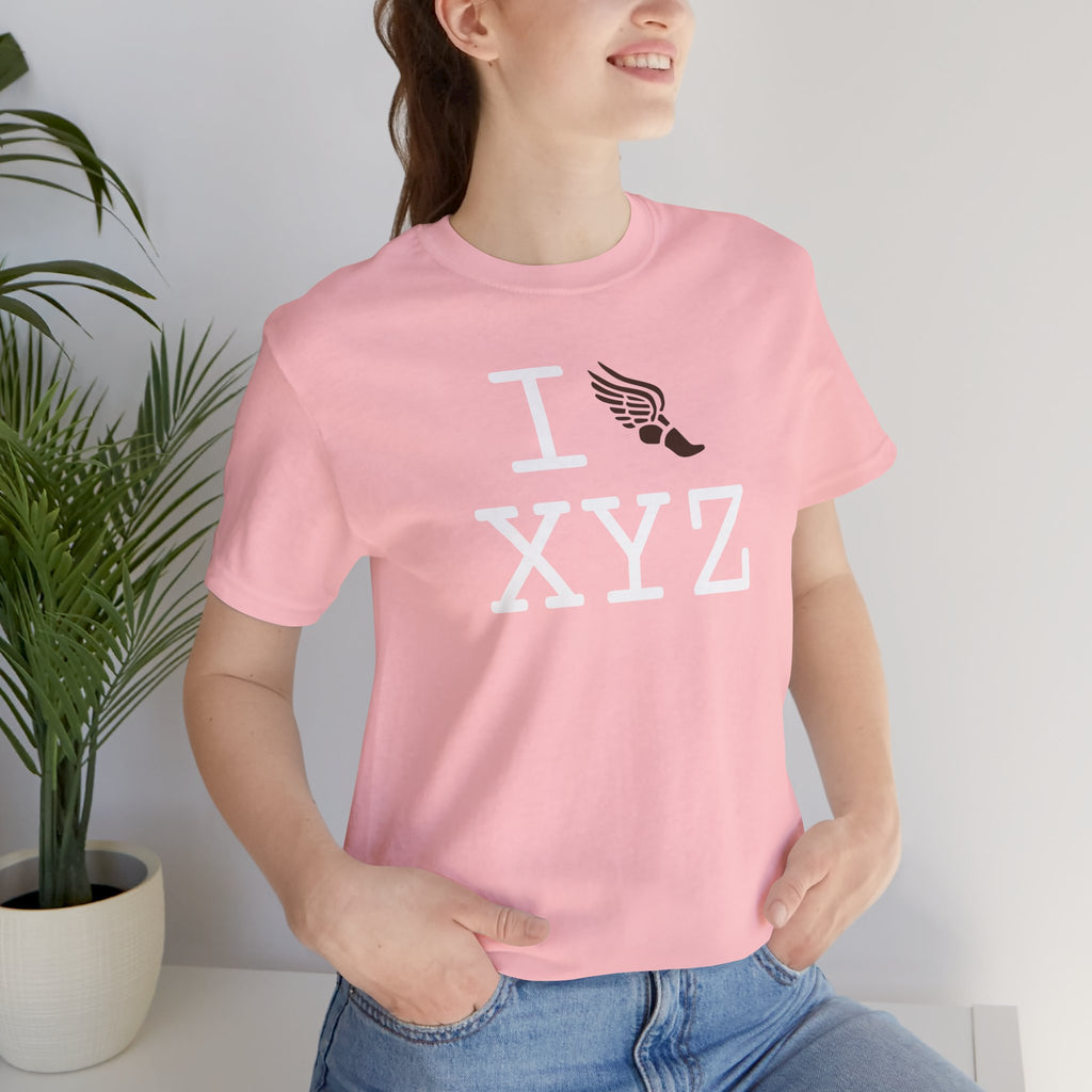 I Run unisex T, brown logo