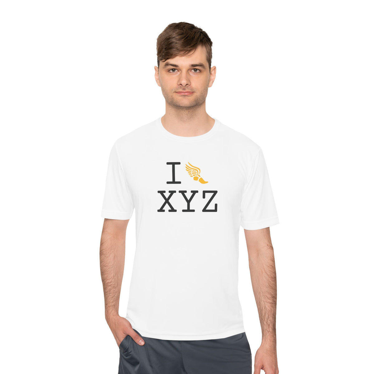 I Run athletic T, yellow logo