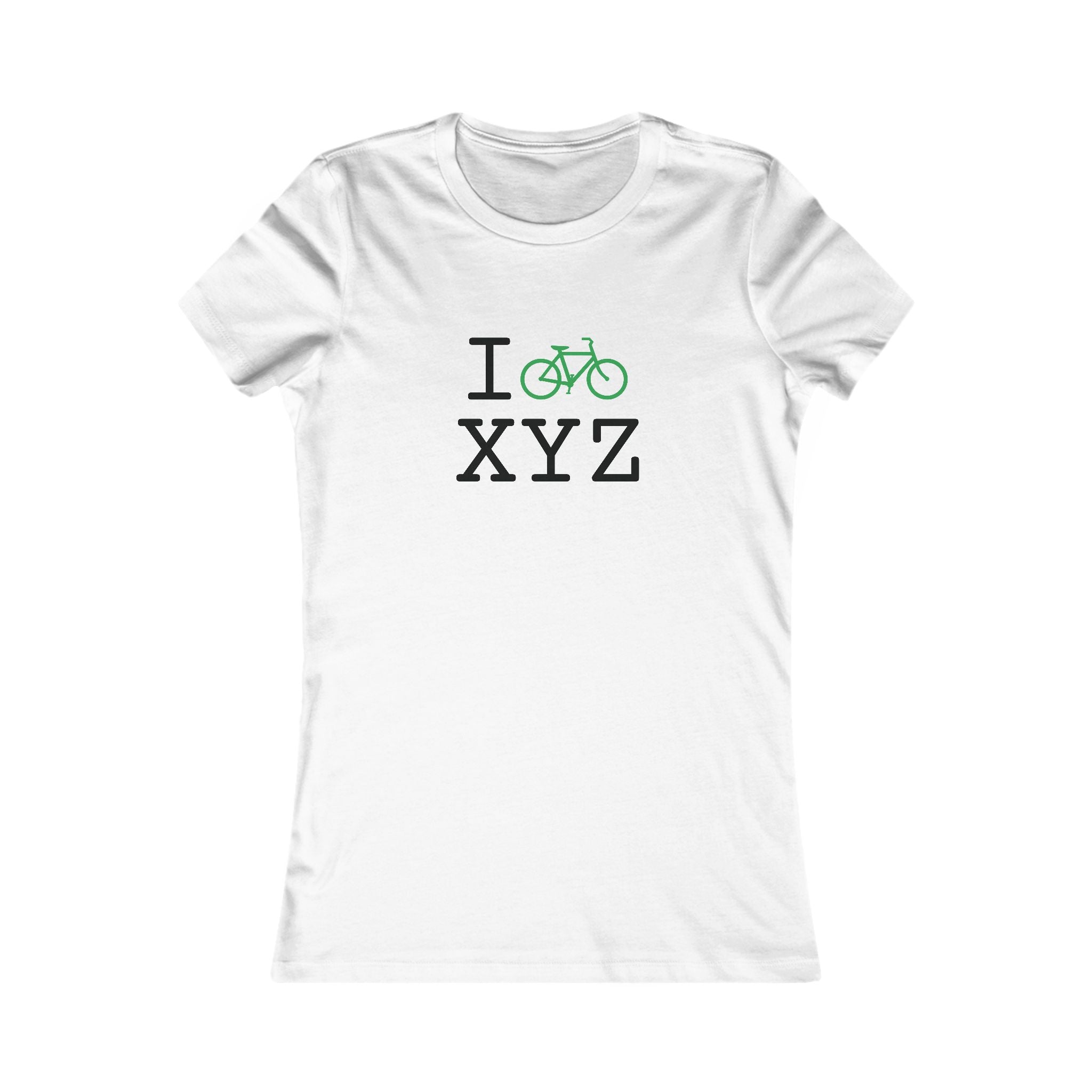 "I Bike ___" women's T, green bike