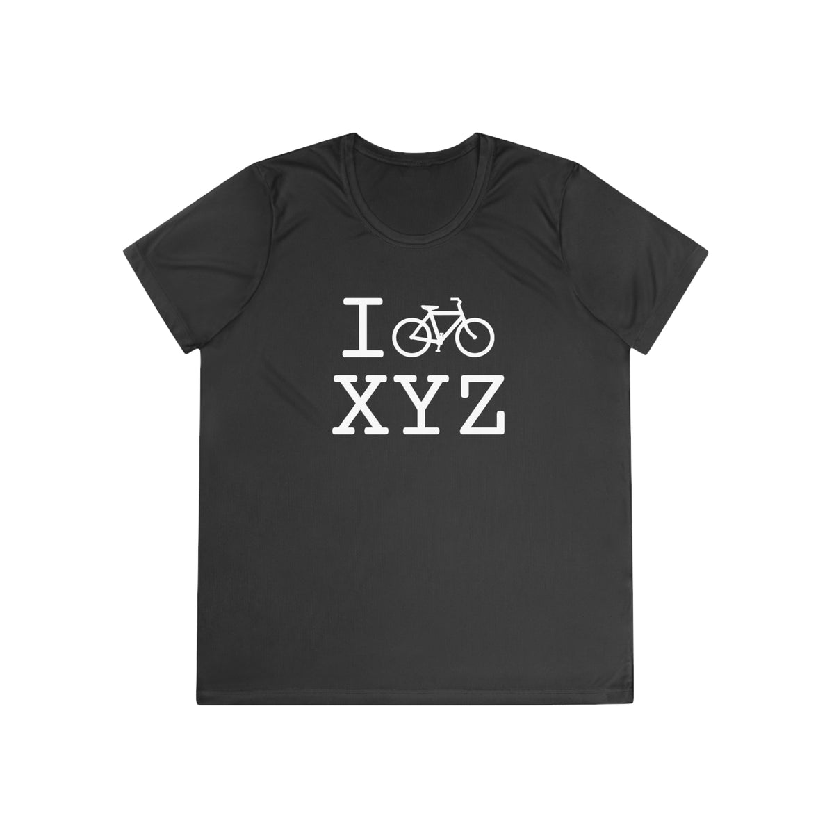 I Bike women's athletic T, white bike