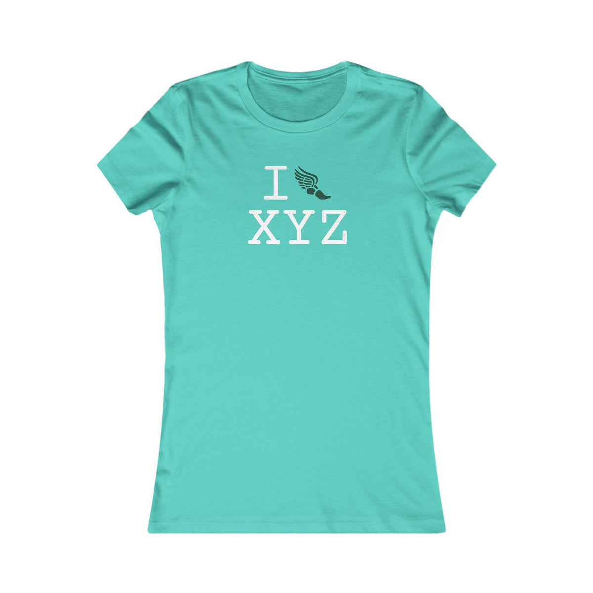 I Run women's T, dark green logo