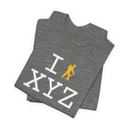 I Hike unisex T, yellow hiker