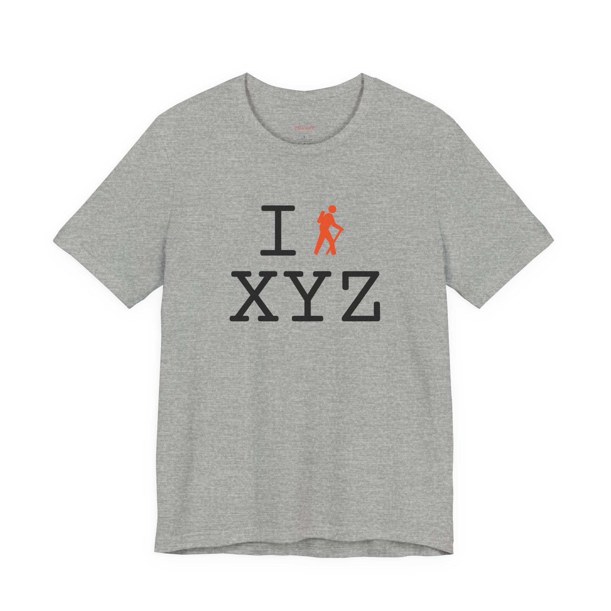 I Hike ___ unisex T, orange hiker