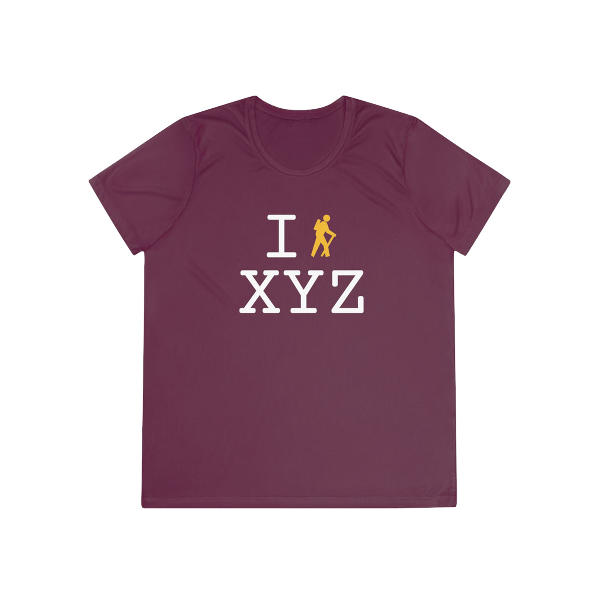 I Hike women's athletic T, yellow hiker