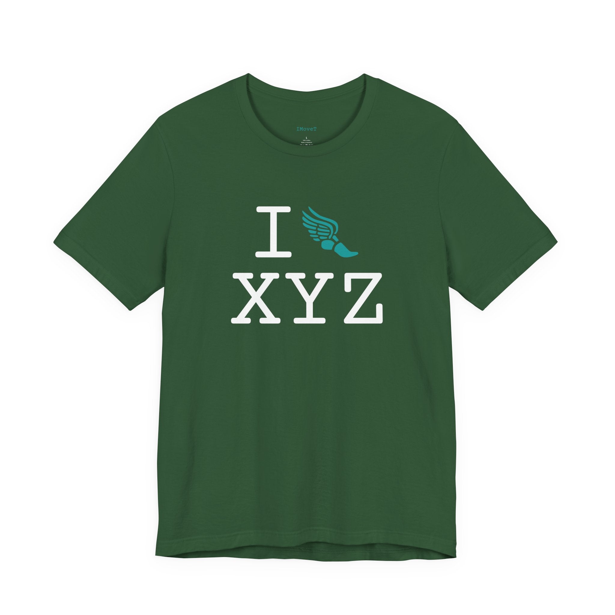 I Run ___ unisex T, teal logo