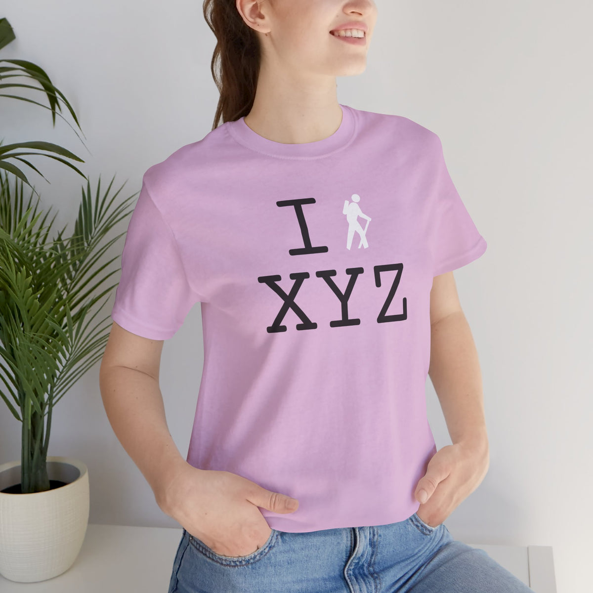 I Hike unisex T, white hiker