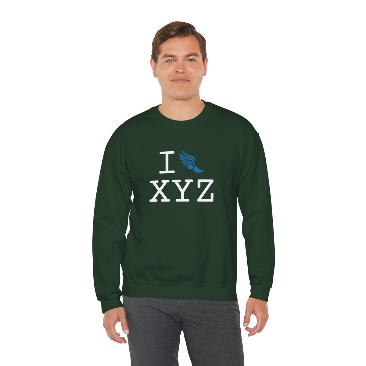I Run sweatshirt, light blue logo