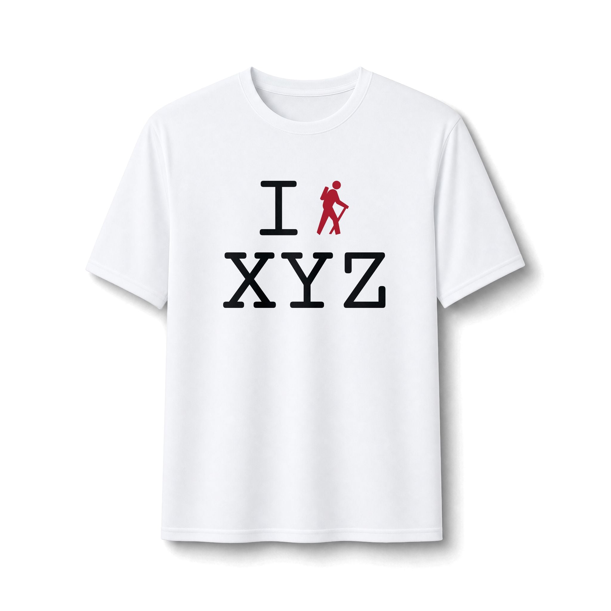 "I Hike ___" athletic T, red hiker