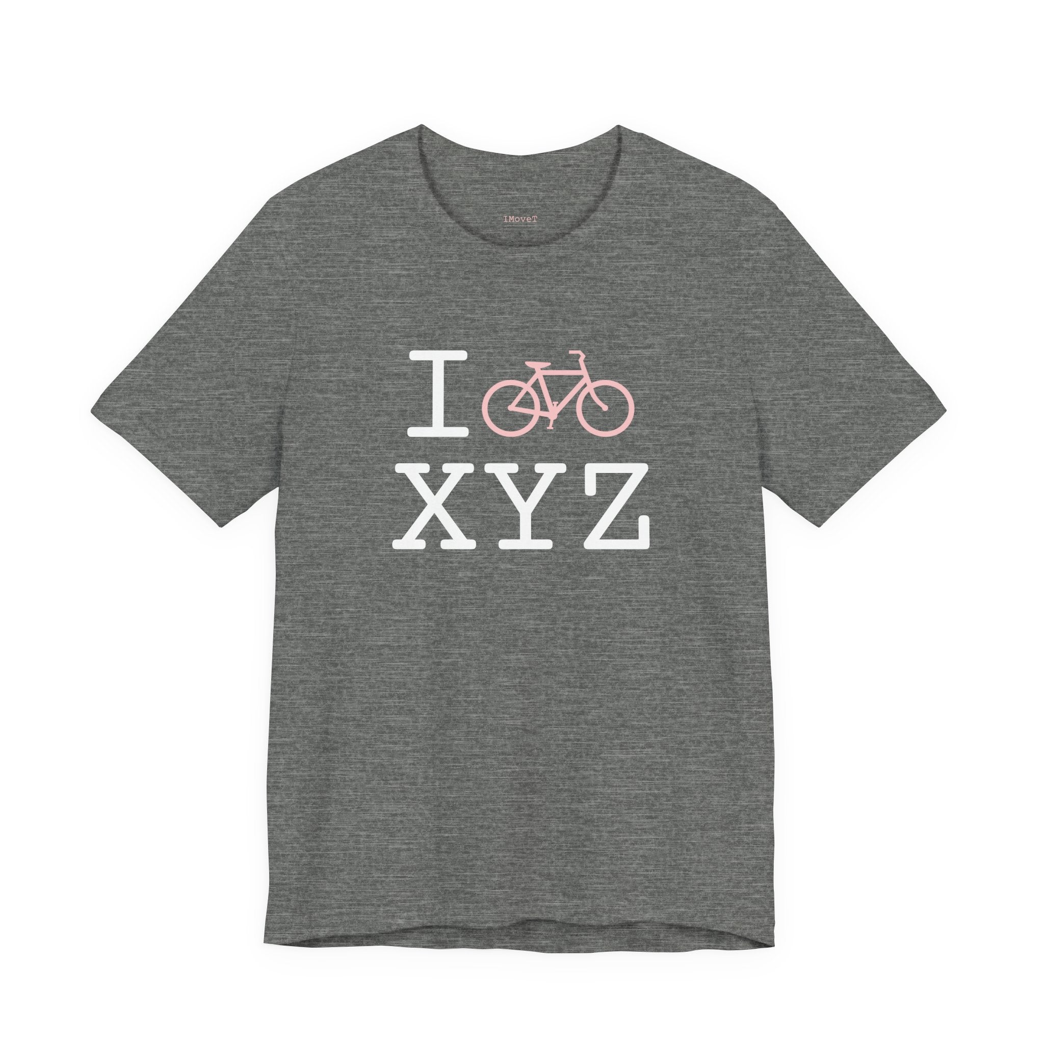 I Bike ___ unisex T, pink bike