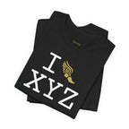 I Run unisex T, gold logo