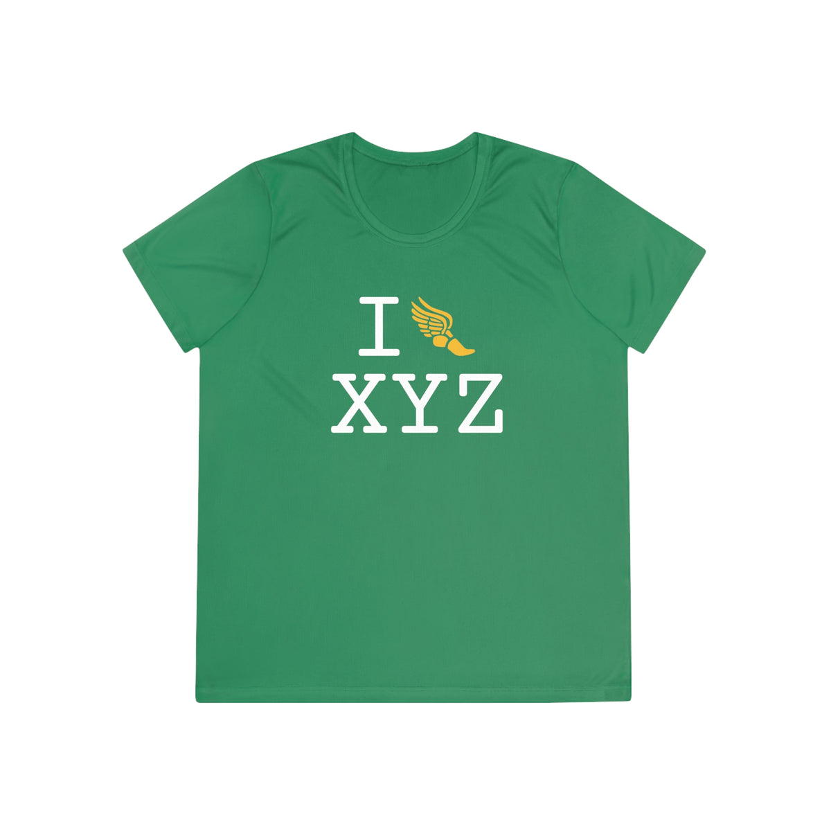 I Run women's athletic T, yellow logo