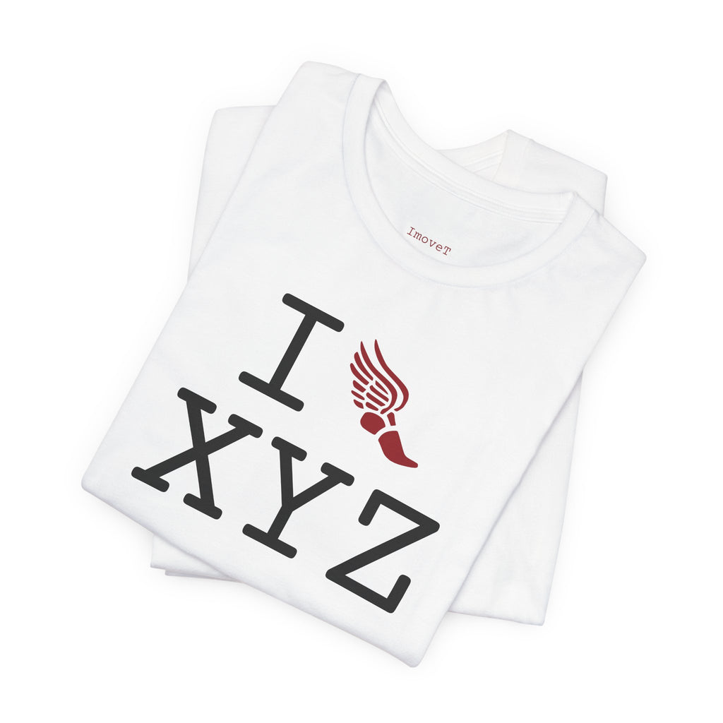 I Run unisex T, crimson logo