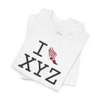 I Run unisex T, crimson logo