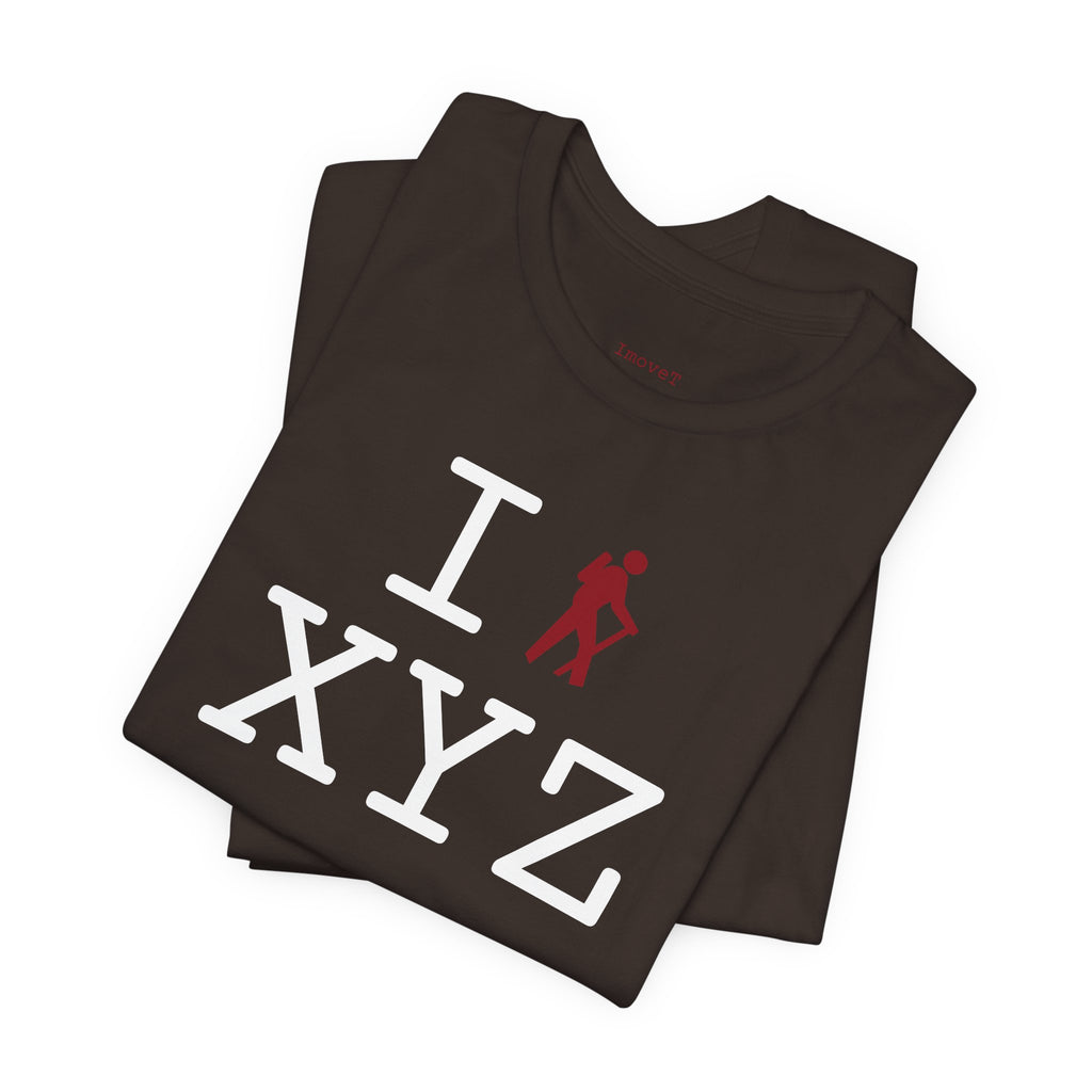 I Hike unisex T, crimson hiker