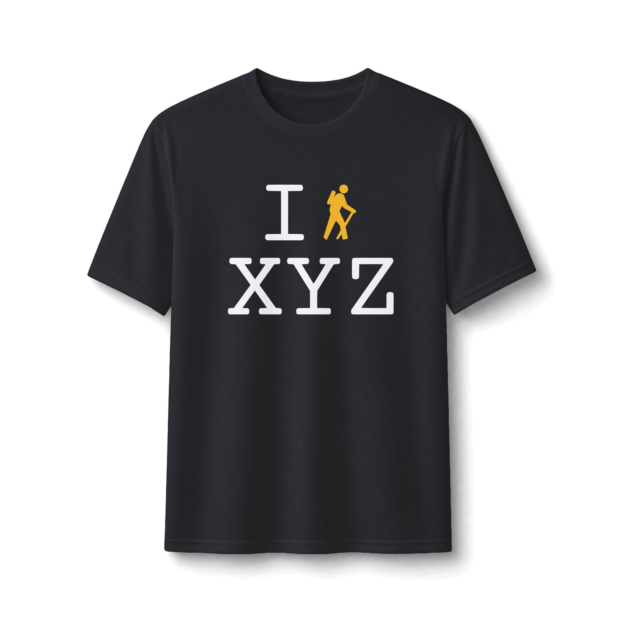 "I Hike ___" athletic T, yellow hiker