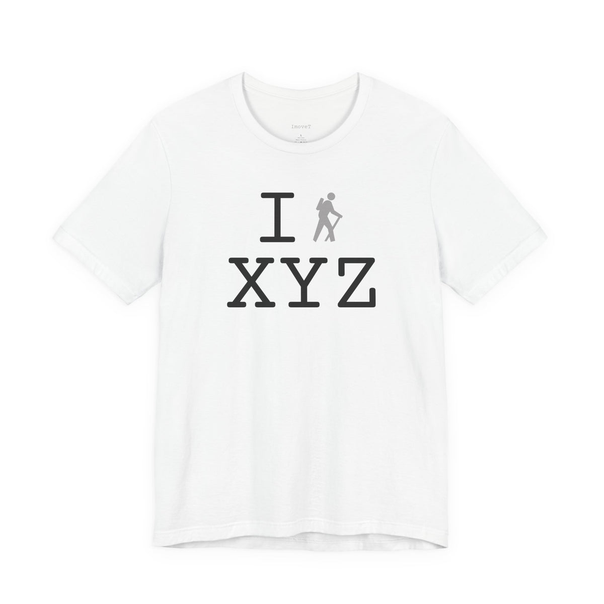I Hike unisex T, grey hiker
