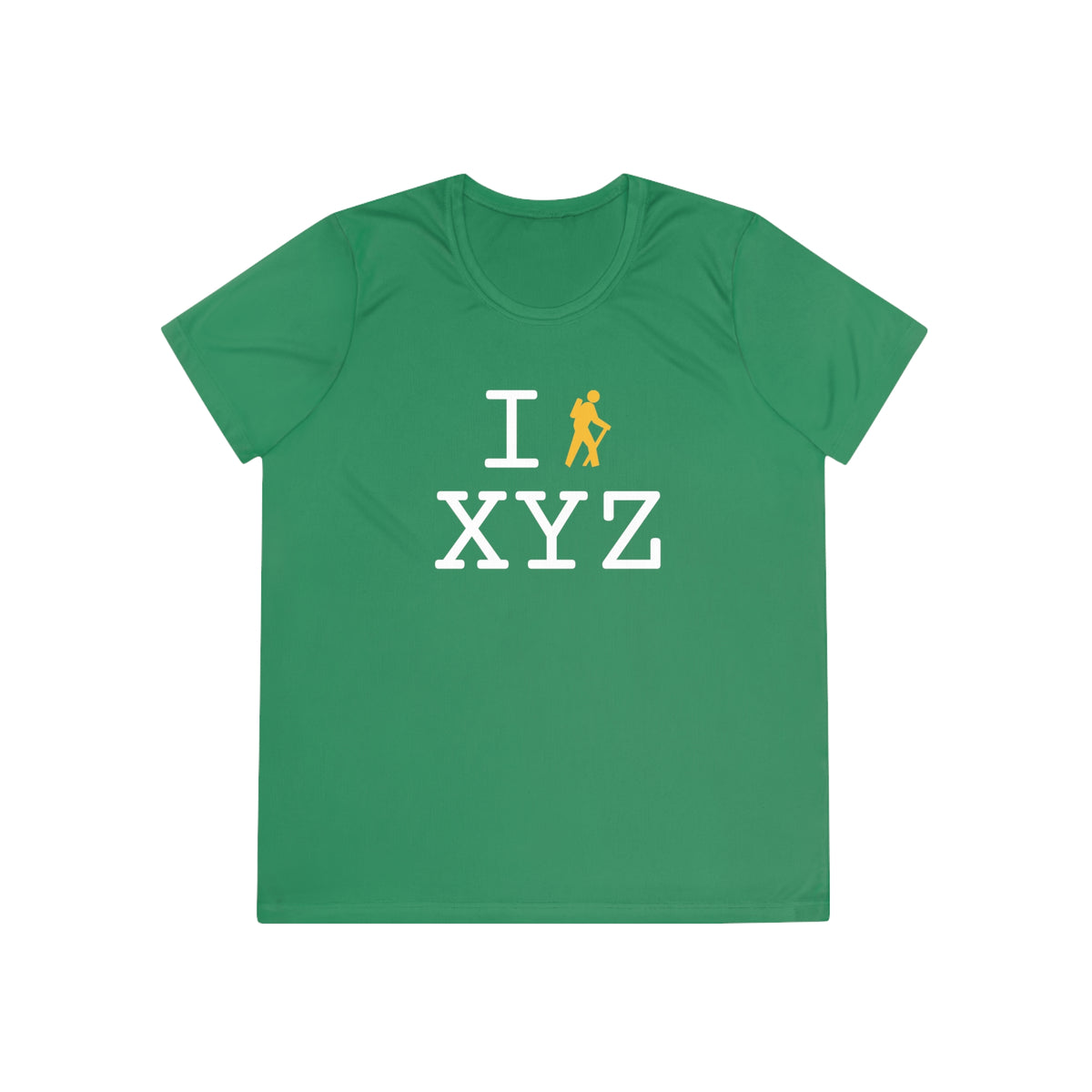 I Hike women's athletic T, yellow hiker