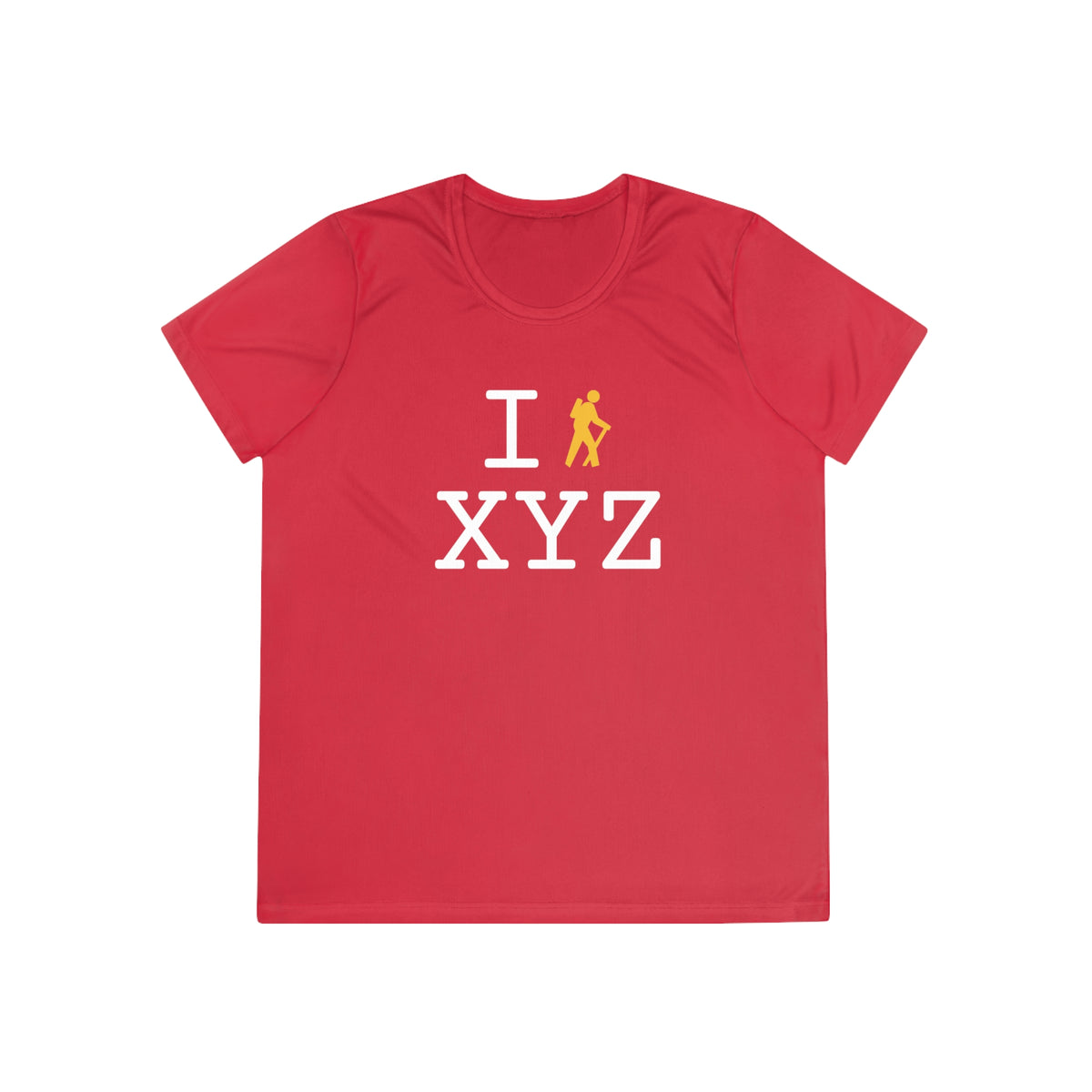 I Hike women's athletic T, yellow hiker