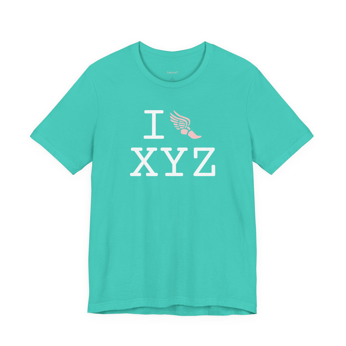 I Run unisex T, pink logo