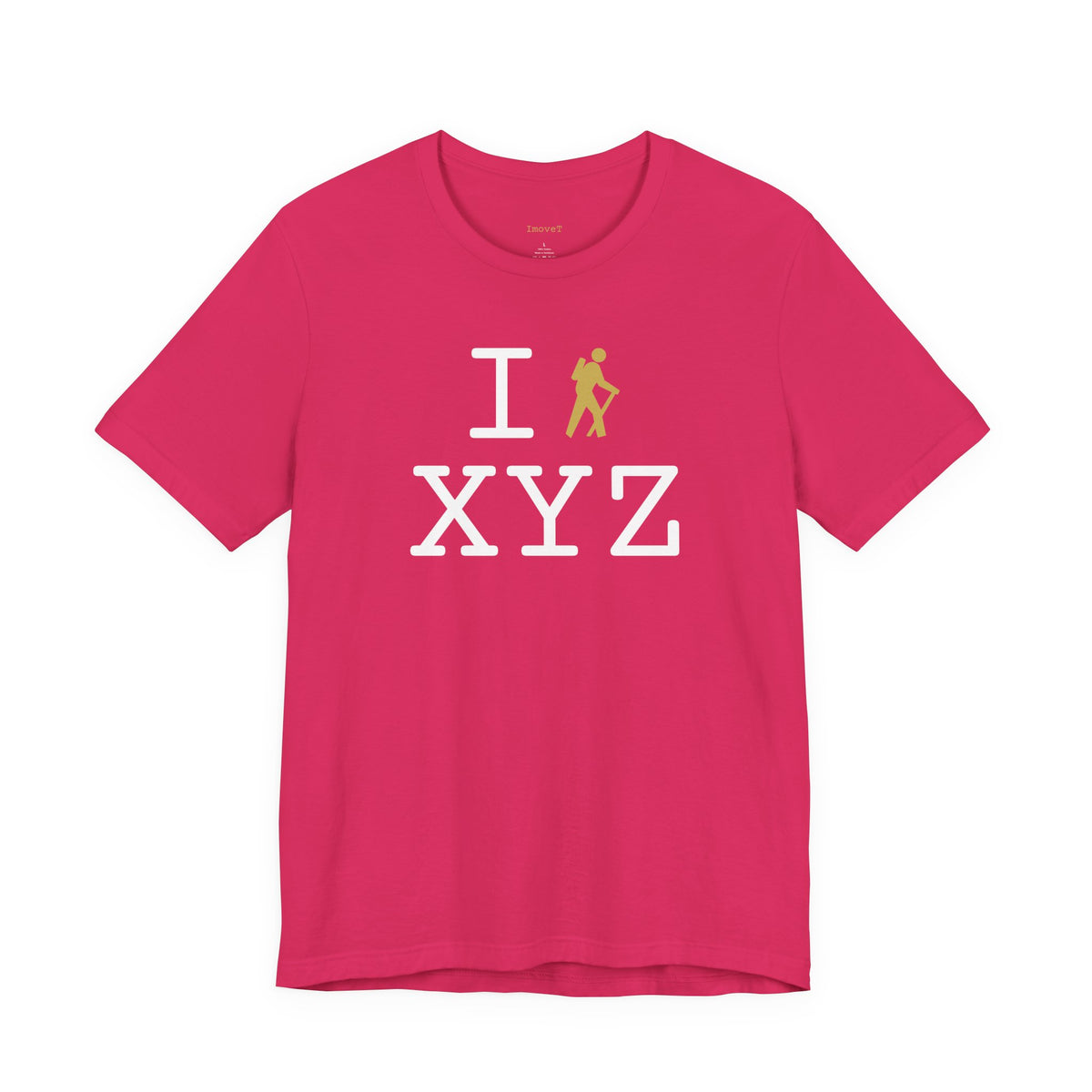 I Hike unisex T, gold hiker