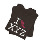 I Run unisex T, hot pink logo