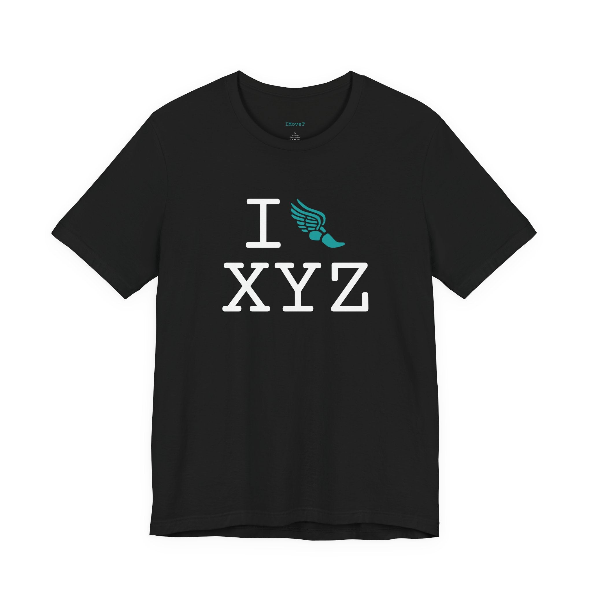 I Run ___ unisex T, teal logo