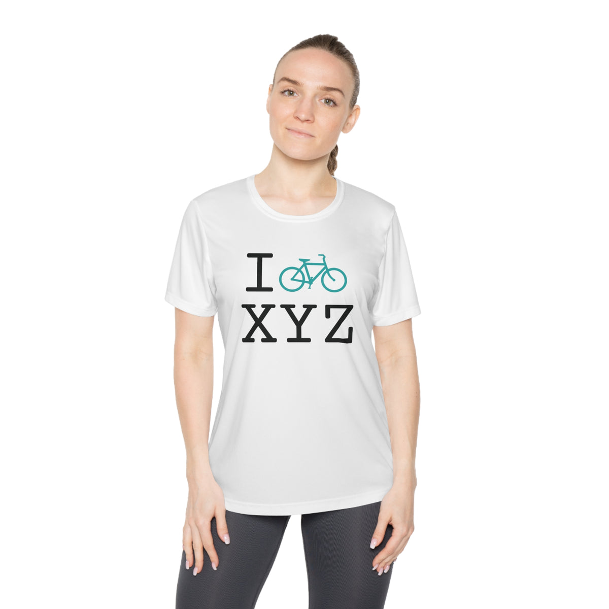 I Bike women's athletic T, teal bike