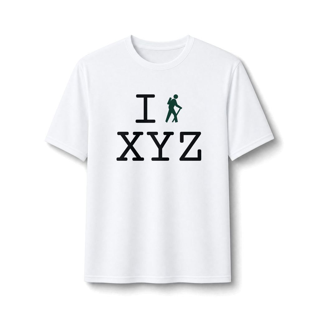 "I Hike ___" athletic T, dark green hiker