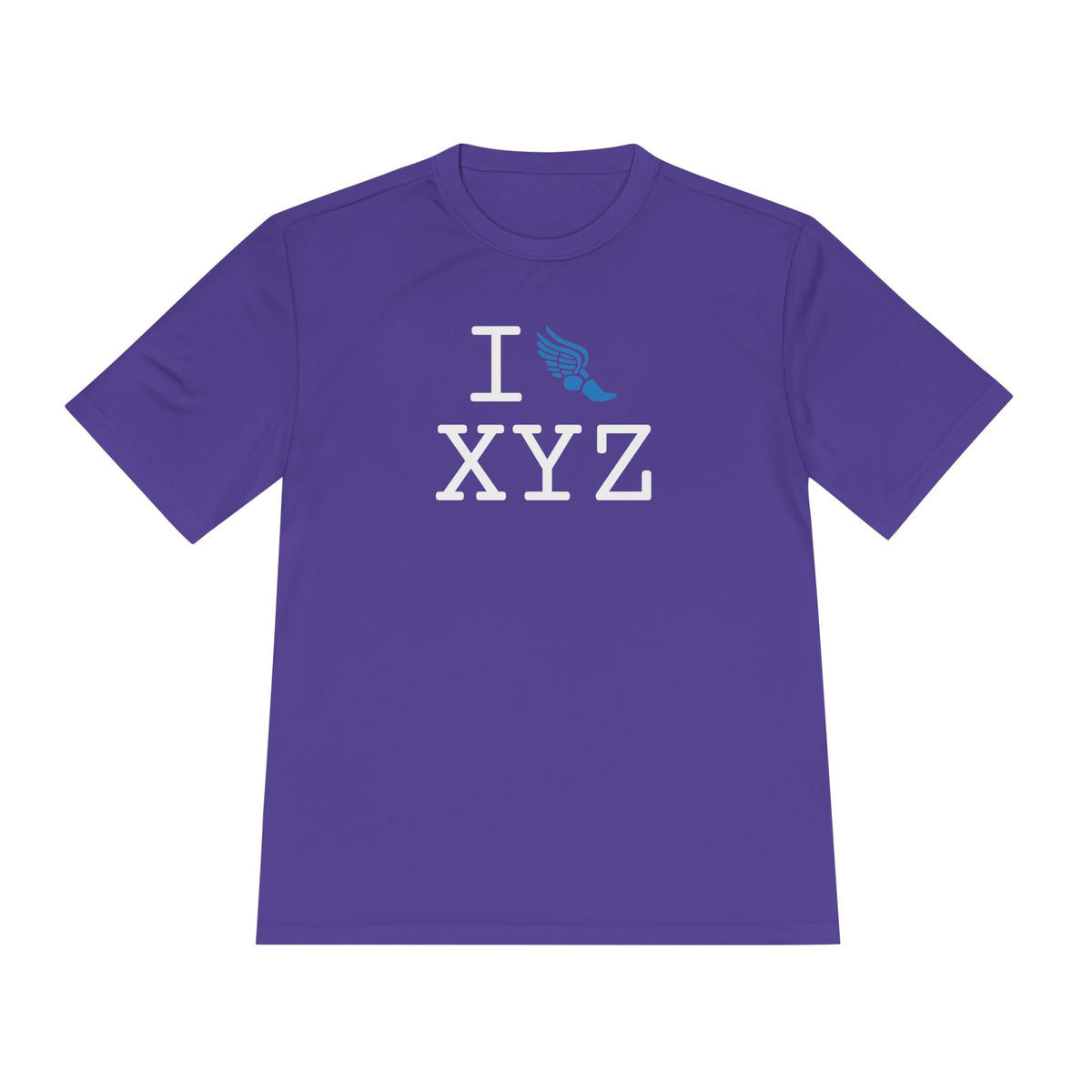 I Run athletic T, light blue logo