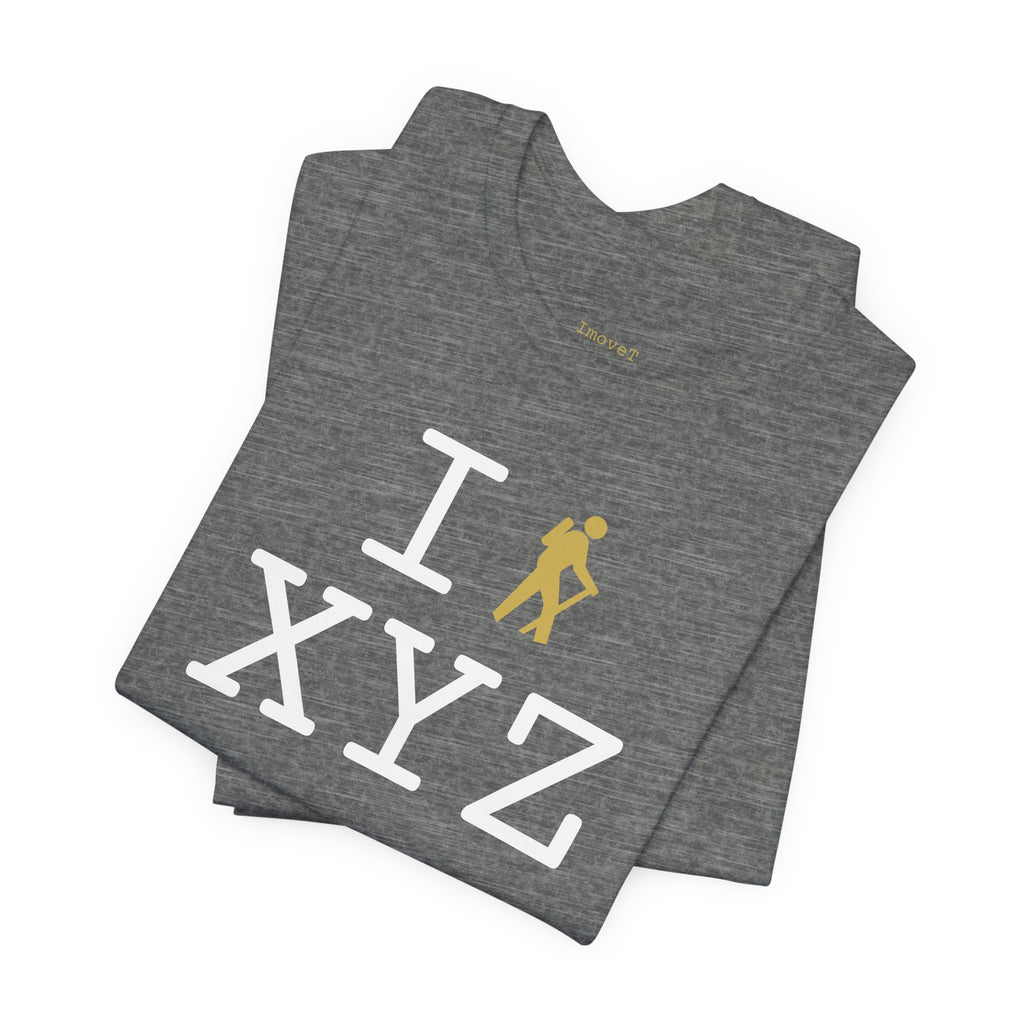 I Hike unisex T, gold hiker