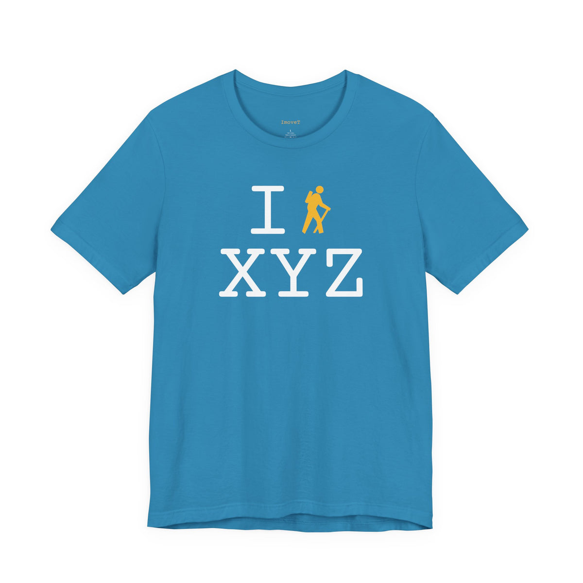I Hike unisex T, yellow hiker