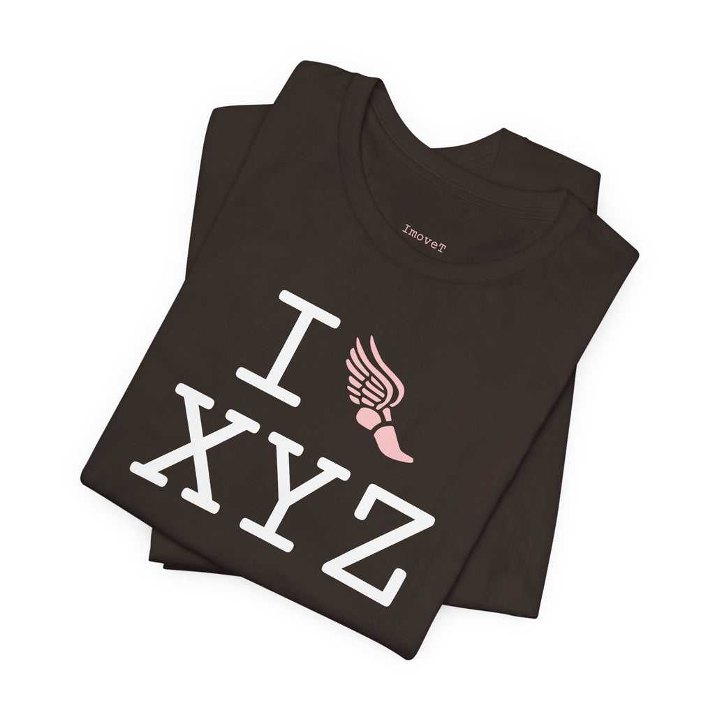 I Run unisex T, pink logo