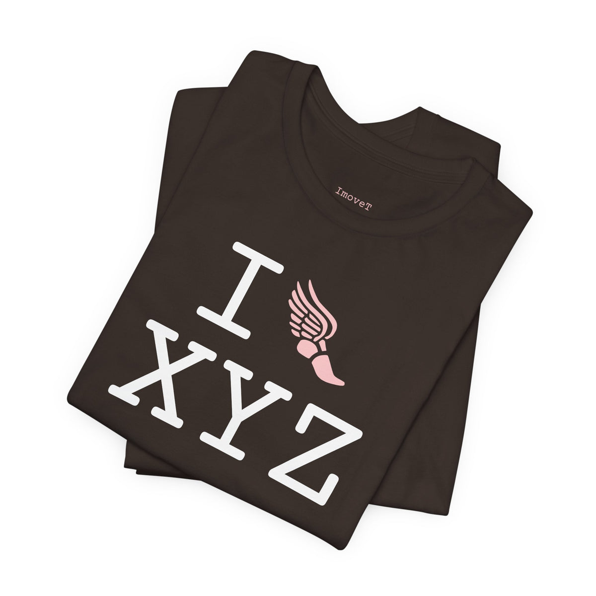 I Run unisex T, pink logo