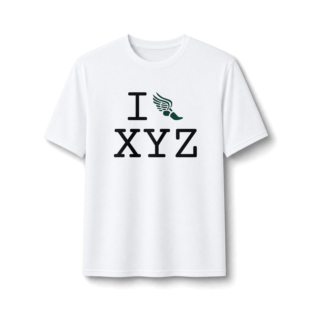 I Run ___ athletic T, dark green logo