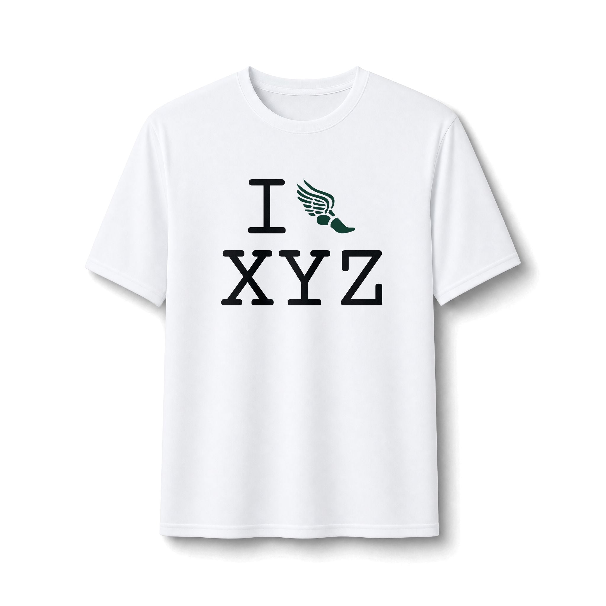 I Run ___ athletic T, dark green logo