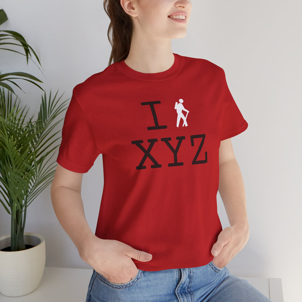 I Hike unisex T, white hiker