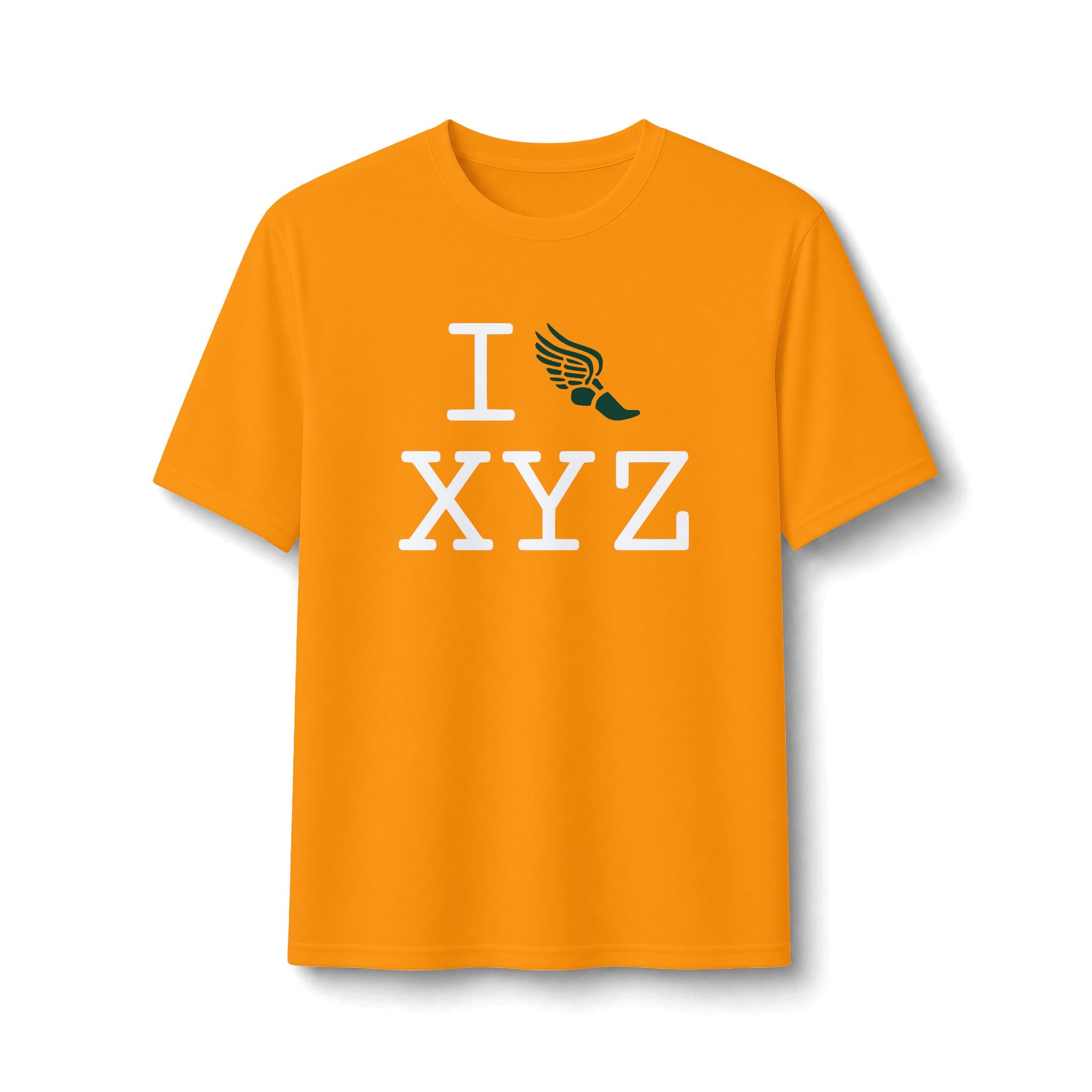 I Run ___ athletic T, dark green logo