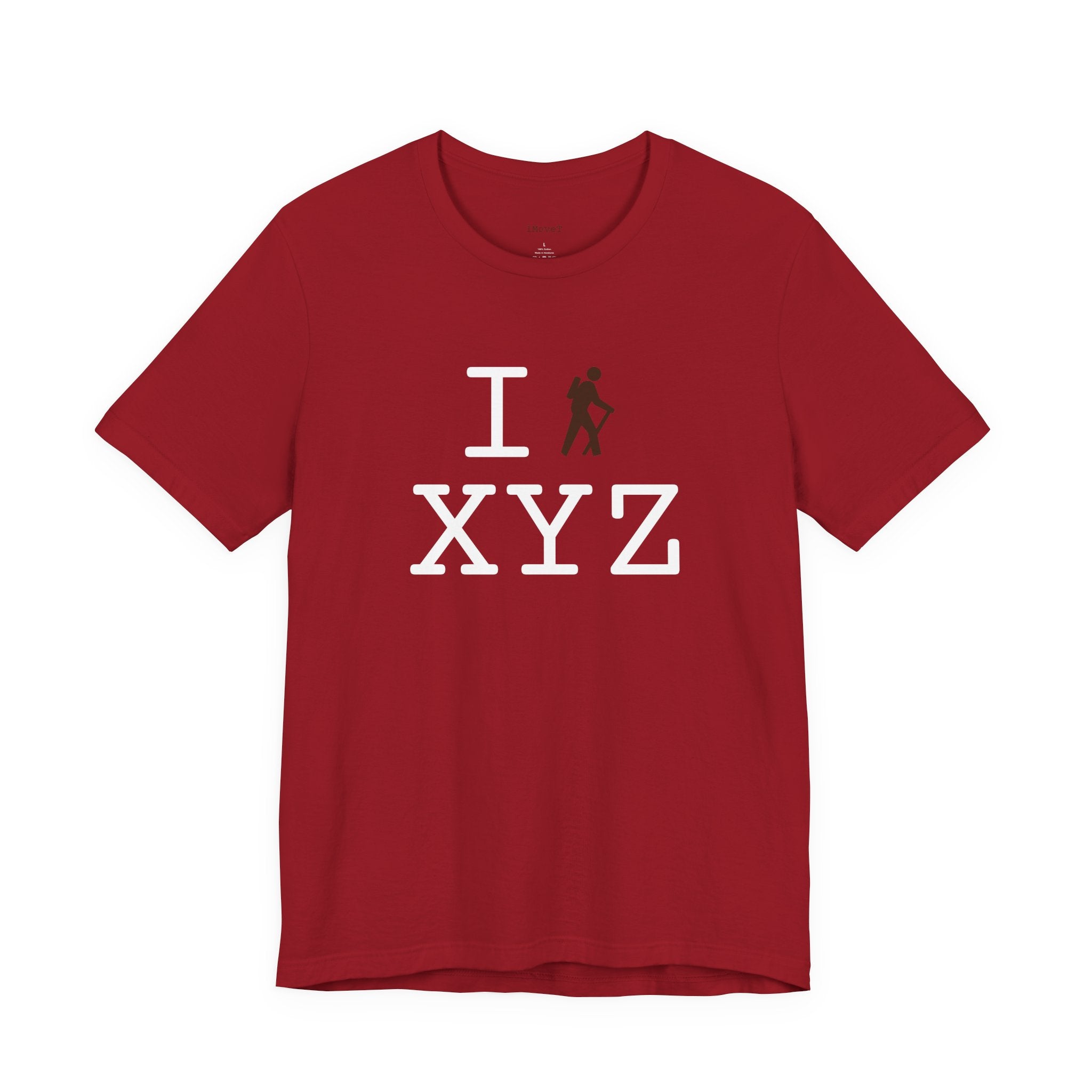 I Hike ___ unisex T, brown hiker