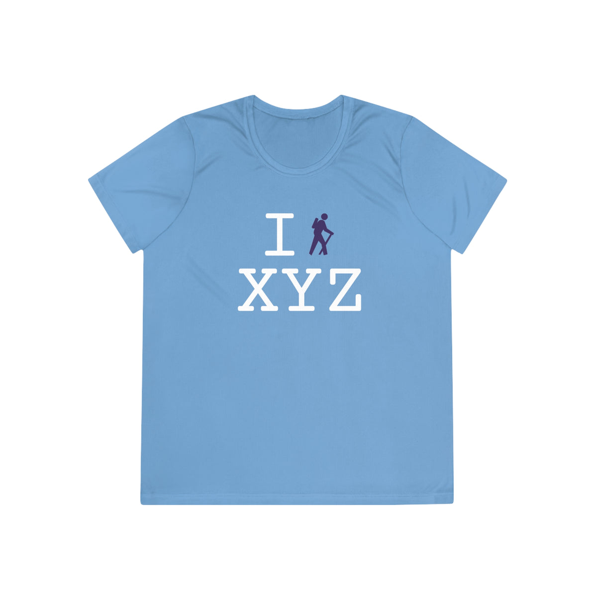 I Hike women's athletic T, purple hiker