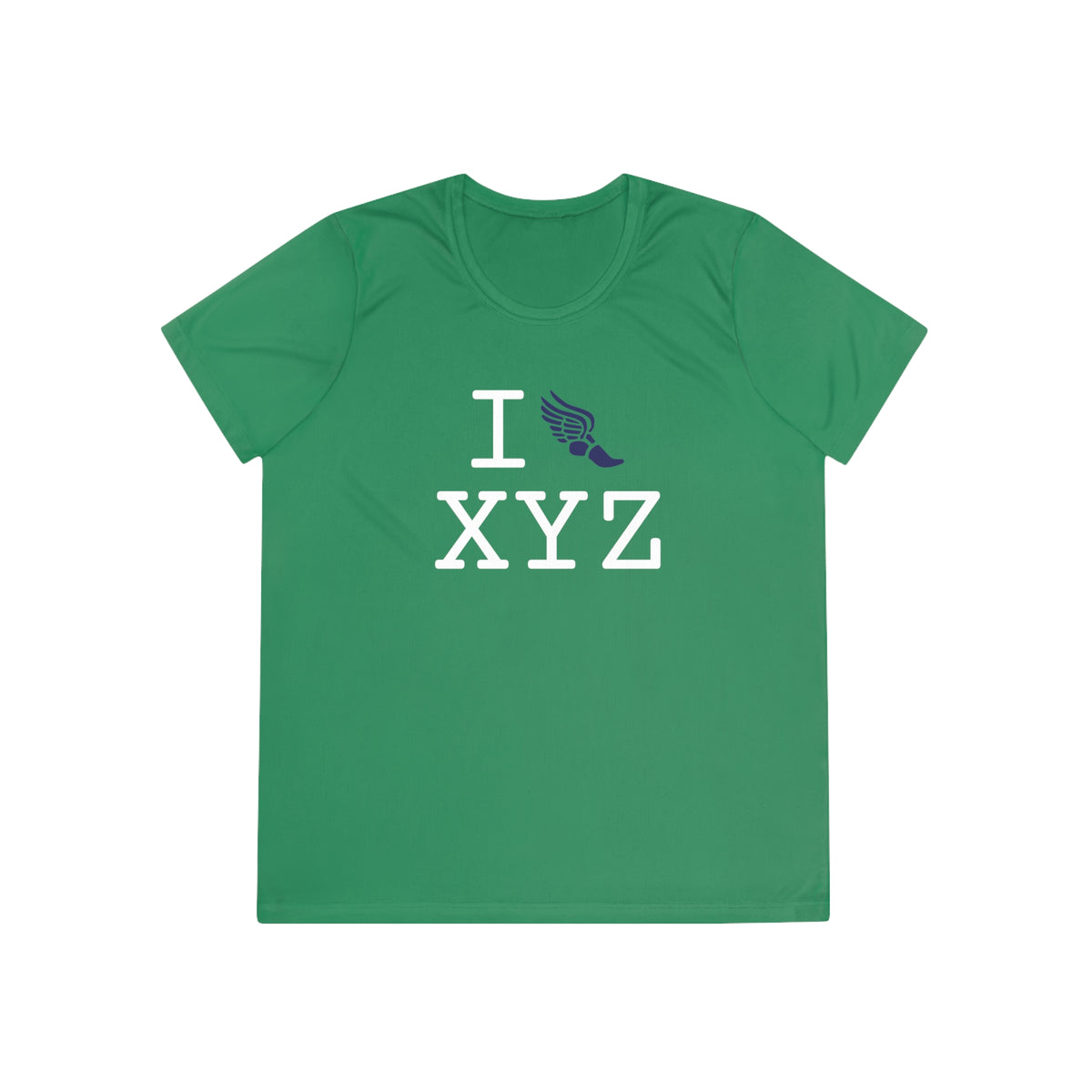 I Run women's athletic T, navy logo