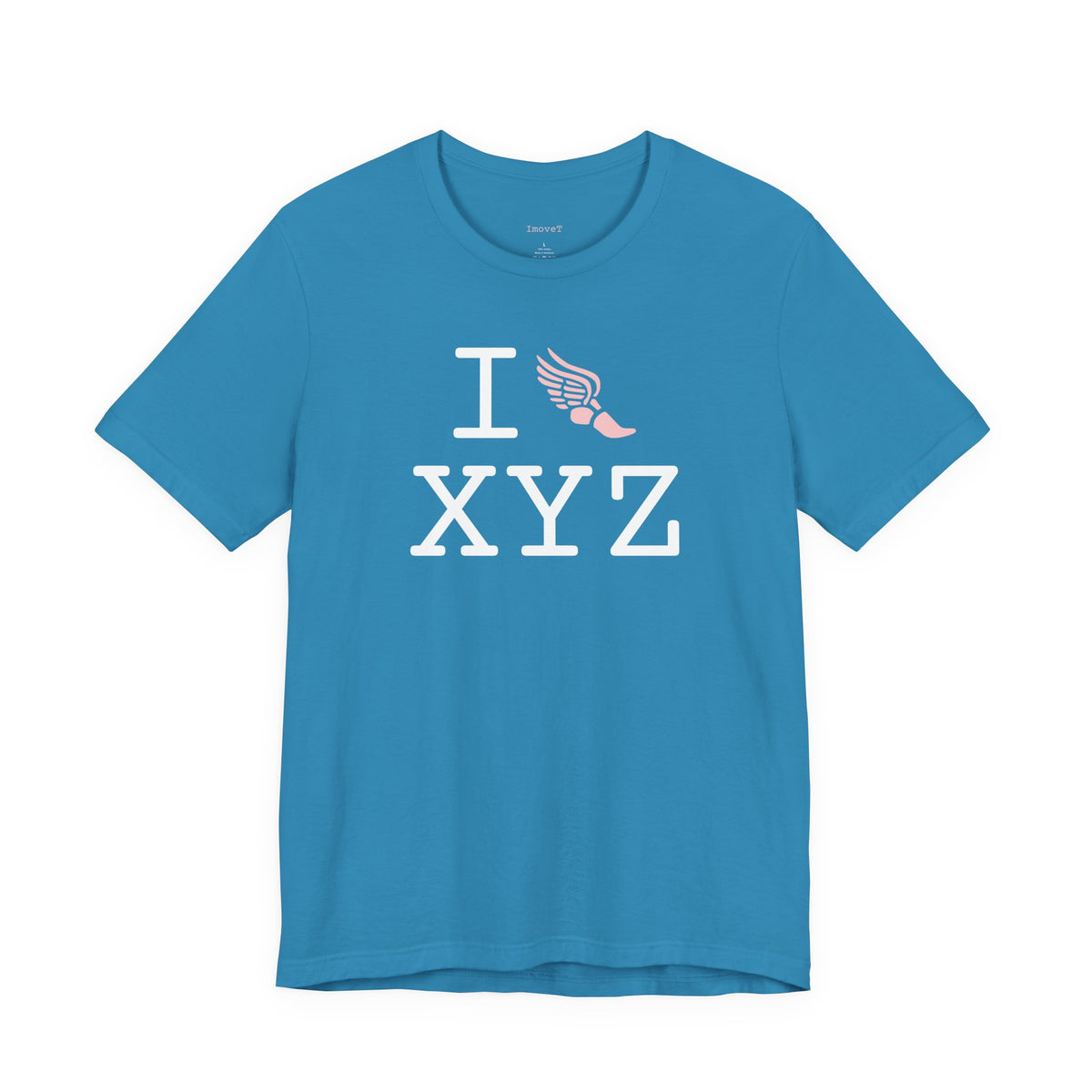 I Run unisex T, pink logo