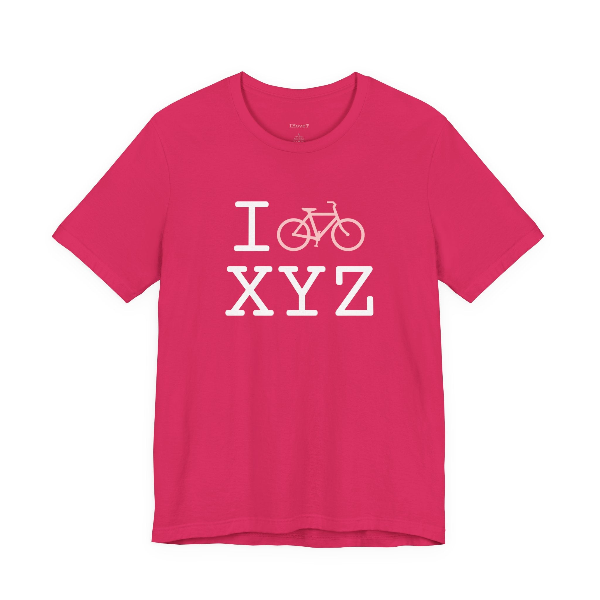 I Bike ___ unisex T, pink bike