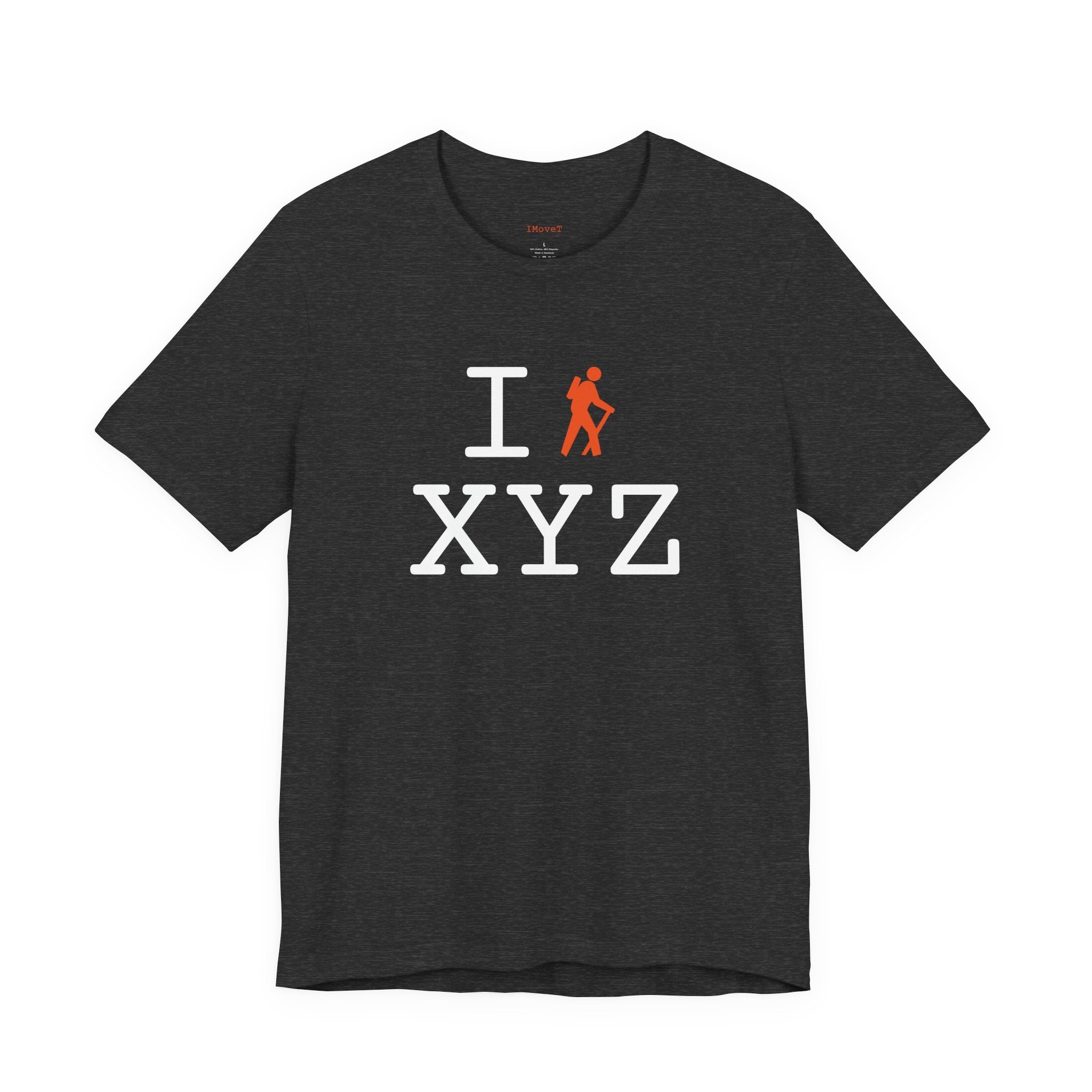 I Hike ___ unisex T, orange hiker