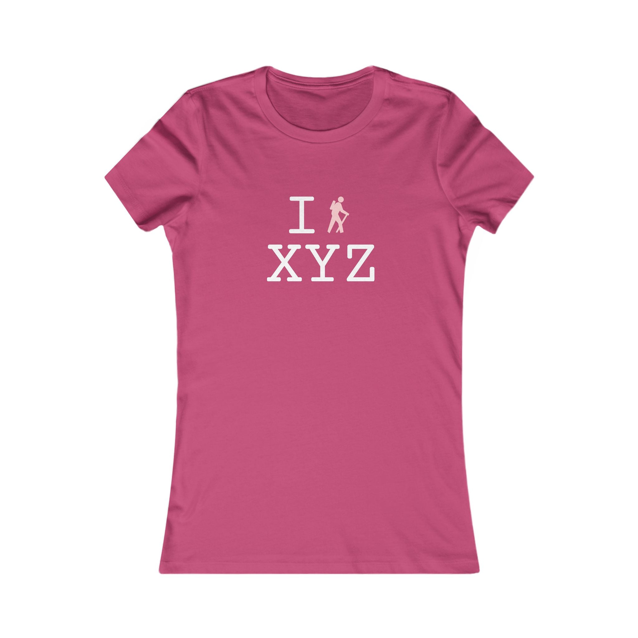 "I Hike ___" women's T, pink hiker